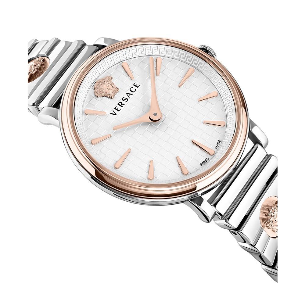 商品Versace|Women's Swiss V-Circle Logomania Two Tone Stainless Steel Bracelet Watch 38mm,价格¥6601,第5张图片详细描述