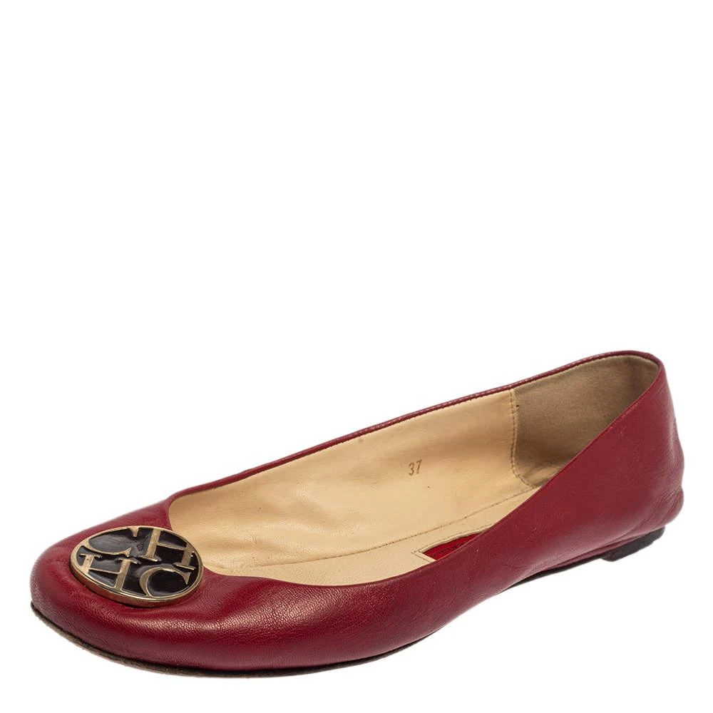 商品[二手商品] Carolina Herrera|CH Carolina Herrera Red Leather Logo Ballet Flats Size 37,价格¥876,第1张图片