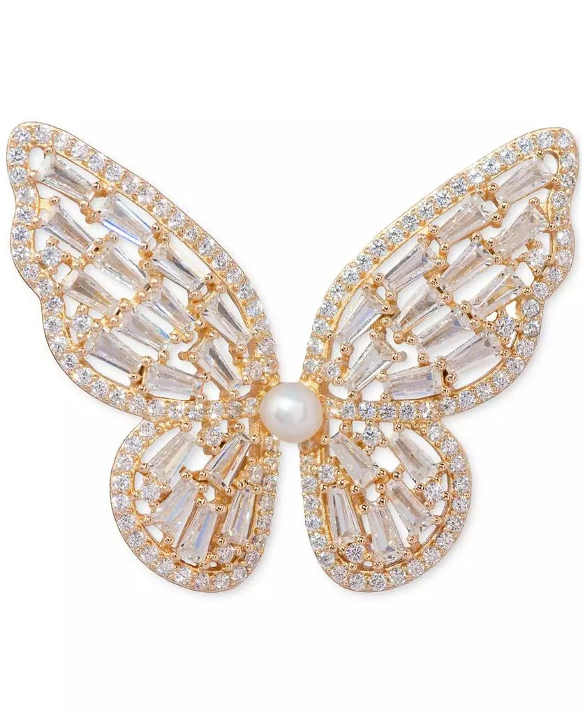 商品Macy's|Cultured Freshwater Pearl (3mm) & Cubic Zirconia Butterfly Brooch in 18k Gold-Plated Sterling Silver,价格¥598,第1张图片