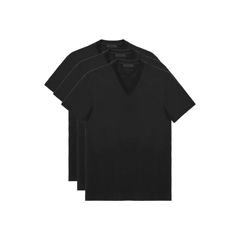 商品Prada|【预售3-7天】普拉达  男士黑色纯棉三角徽标短袖T恤三件套UJM493_ILK_F0002_S_181,价格¥5184,第1张图片