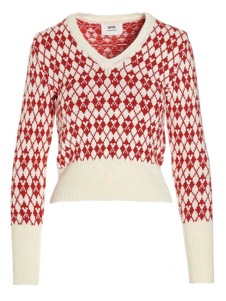 商品AMI|AMI De Coeur Argyle Knit Jumper,价格¥1387,第1张图片