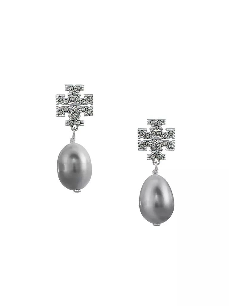 商品Tory Burch|Silvertone, Crystal & Faux-Pearl Logo Drop Earrings,价格¥961,第1张图片