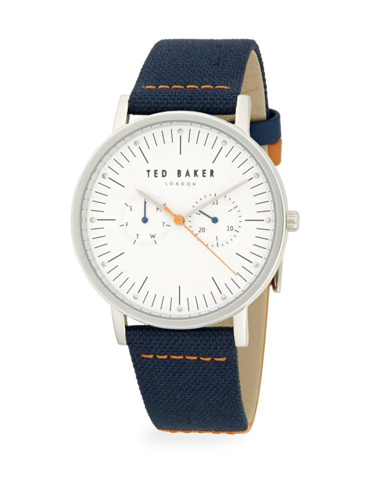 商品Ted Baker London|Stainless Steel Embossed Textile & Leather Strap Watch,价格¥653,第1张图片