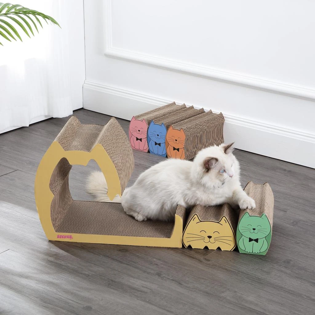 商品THE LICKER STORE|Kazoku 15.63" Modern Cardboard 5-in-1 Family Cat Cave Scratcher with Catnip and Pull-Out Design, Multi-Colored,价格¥598,第3张图片详细描述