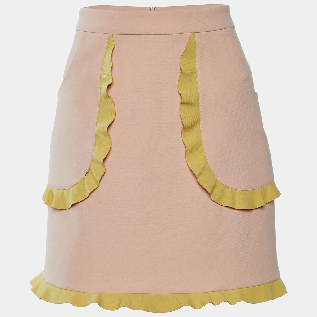 RED Valentino Light Pink Crepe Contrast Ruffle Trim Mini Skirt S商品第1张图片规格展示