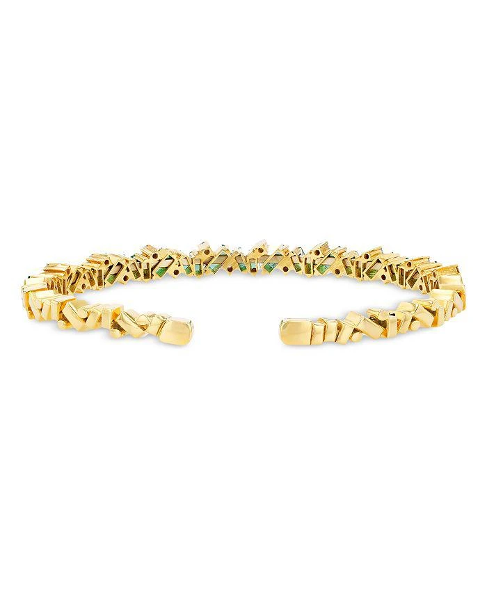 商品Suzanne Kalan|18K Yellow Gold Fireworks Emerald Baguette & Diamond Frenzy Cuff Bangle Bracelet,价格¥71756,第2张图片详细描述