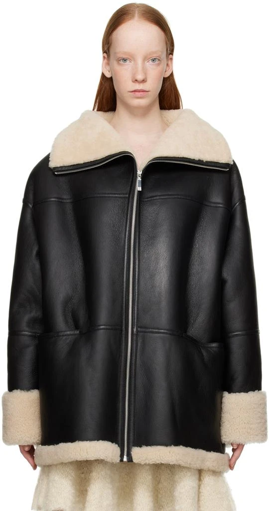 商品Totême|Black Signature Shearling Jacket,价格¥18925,第1张图片