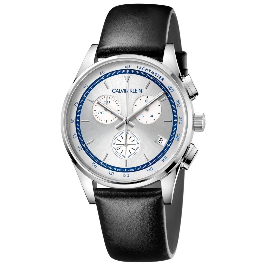 Calvin Klein Men's KAM271C6 Completion 43mm Silver Dial Leather Watch商品第1张图片规格展示