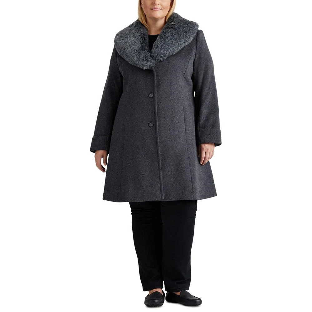 商品Ralph Lauren|Women's Plus Size Faux-Fur-Trim Walker Coat, Created for Macy's,价格¥1882,第1张图片