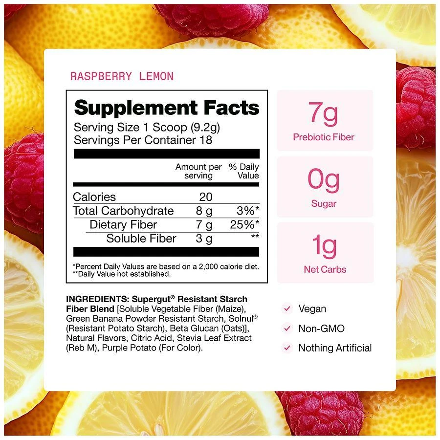 商品Supergut|GLP-1 Booster Prebiotic Fiber Raspberry Lemon,价格¥220,第3张图片详细描述
