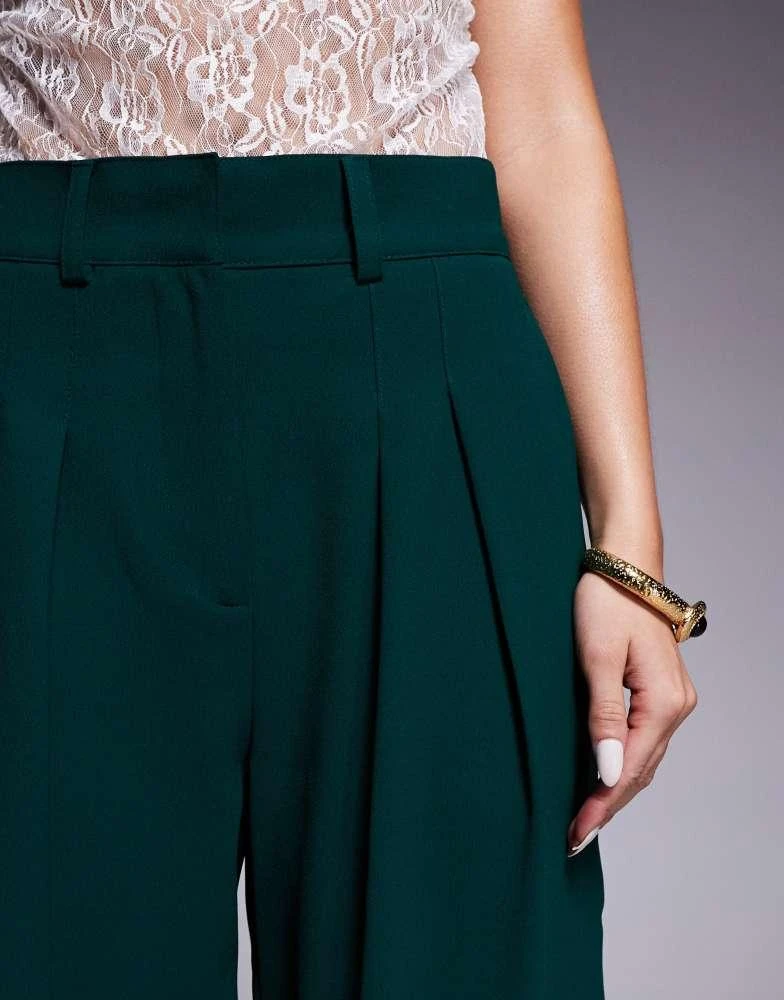 商品River Island|River Island pleated wide leg trouser in dark green,价格¥336,第4张图片详细描述