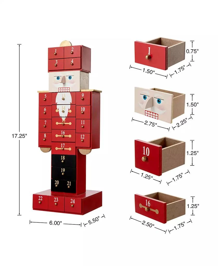 商品Glitzhome|17.25" Wooden Christmas Nutcracker Countdown Calendar Decor and Drawer,价格¥300,第4张图片详细描述