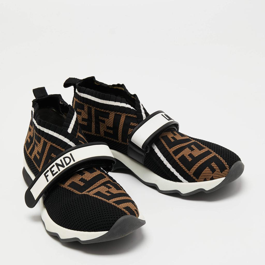 Fendi Black/Tobacco Zucca Knit Fabric Rockoko Sneakers Size 37商品第4张图片规格展示