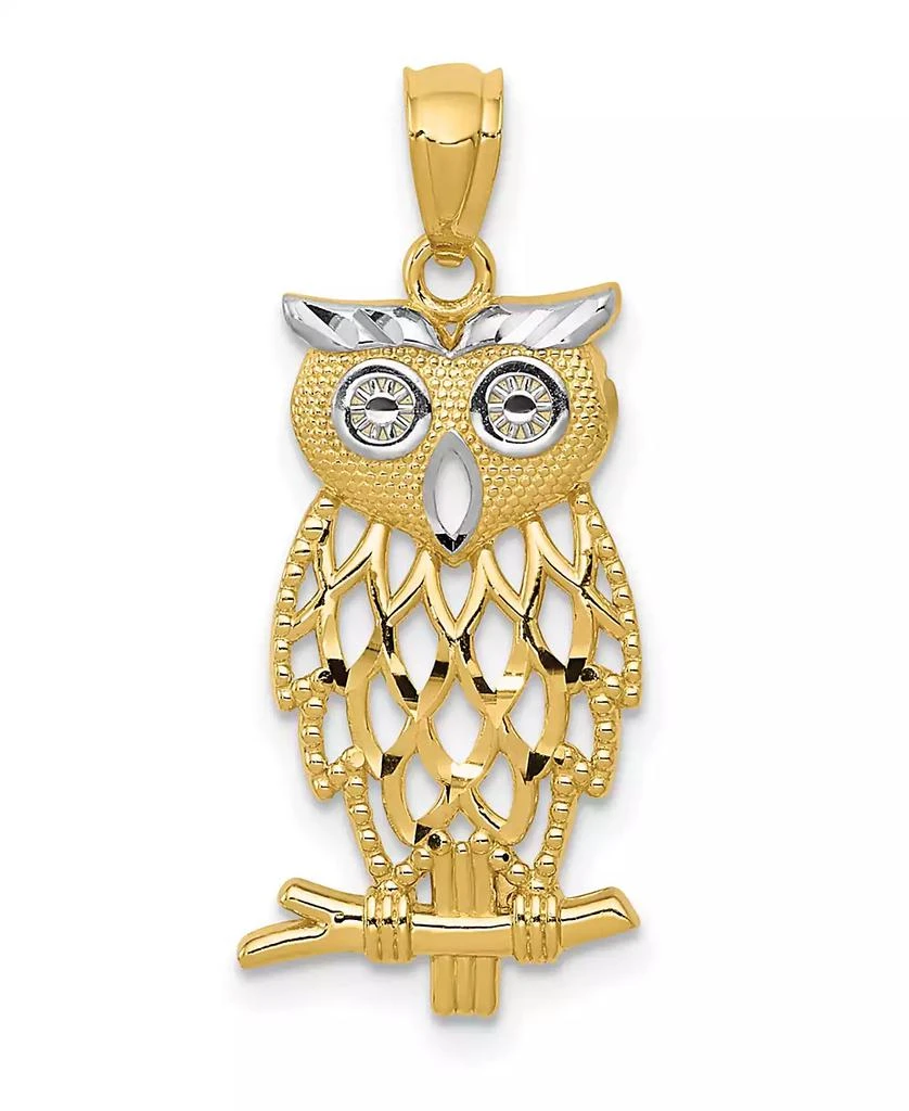 商品Macy's|Owl Pendant in 14k Yellow Gold and Rhodium,价格¥1765,第1张图片