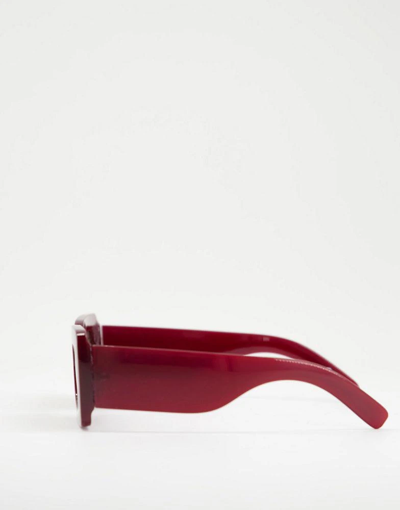 商品ASOS|ASOS DESIGN frame chunky mid square sunglasses with wide temple in burgundy  - BURGUNDY,价格¥62,第4张图片详细描述