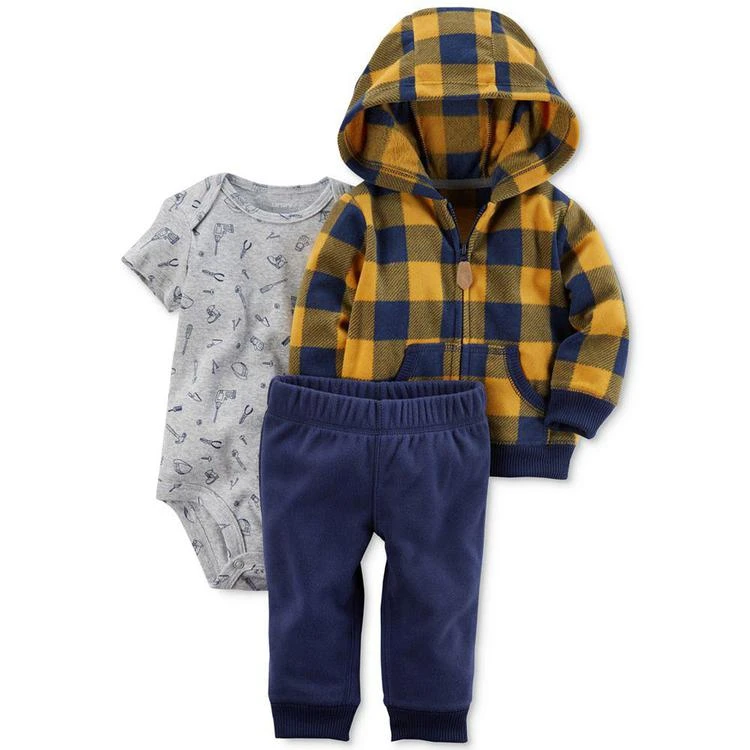 商品Carter's|3-Pc. Check Fleece Hoodie, Bodysuit & Pants Set, Baby Boys (0-24 months),价格¥87,第1张图片