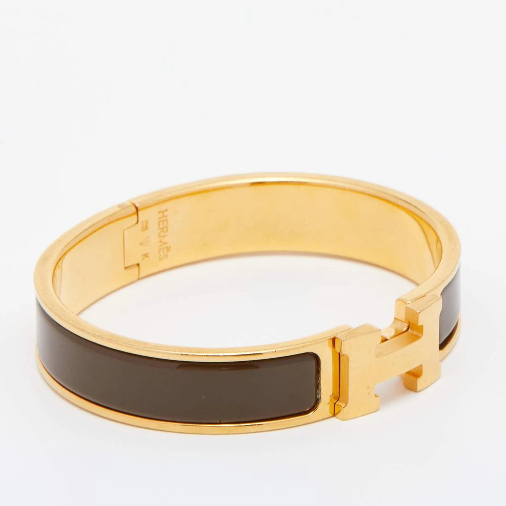 商品[二手商品] Hermes|Hermes Clic H Brown Enamel Gold Plated Narrow Bracelet,价格¥4026,第3张图片详细描述