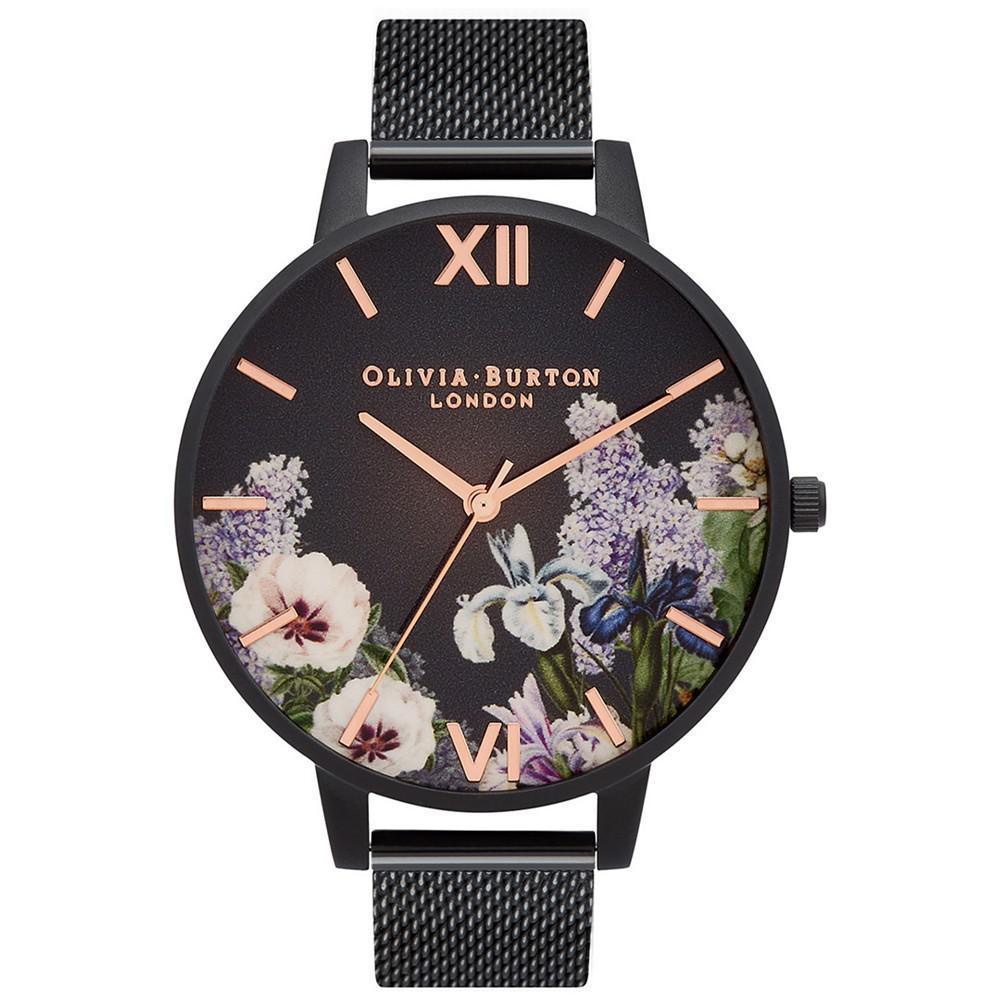 商品Olivia Burton|Women's Secret Garden Black-Tone Stainless Steel Mesh Bracelet Watch,价格¥822,第1张图片