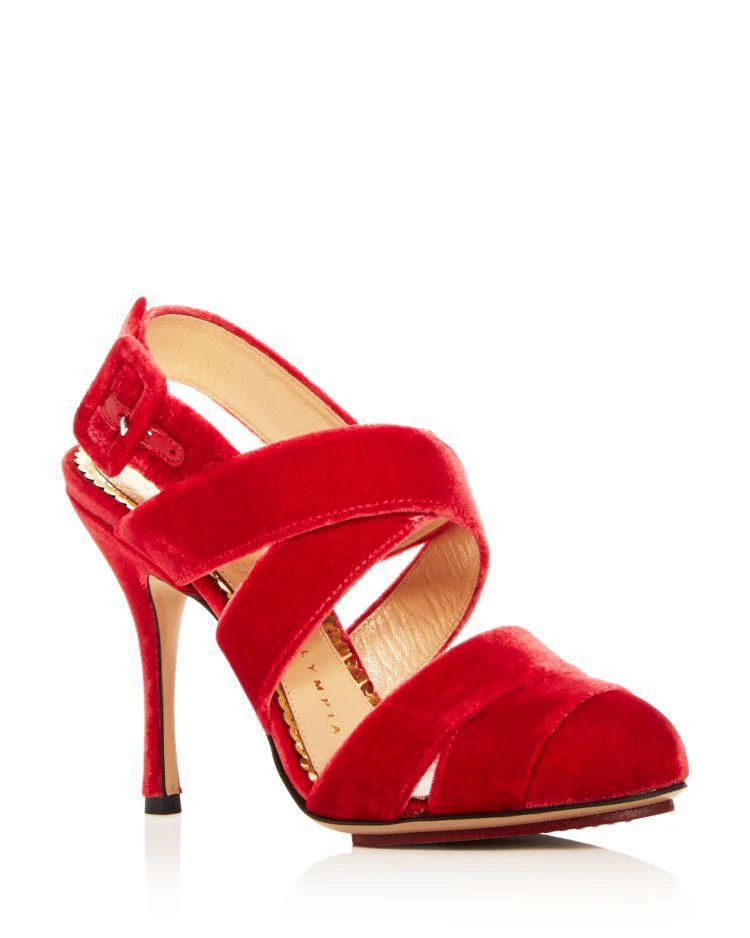 商品Charlotte Olympia|Women's Brenda Velvet Crisscross Slingback Pumps,价格¥1898,第1张图片