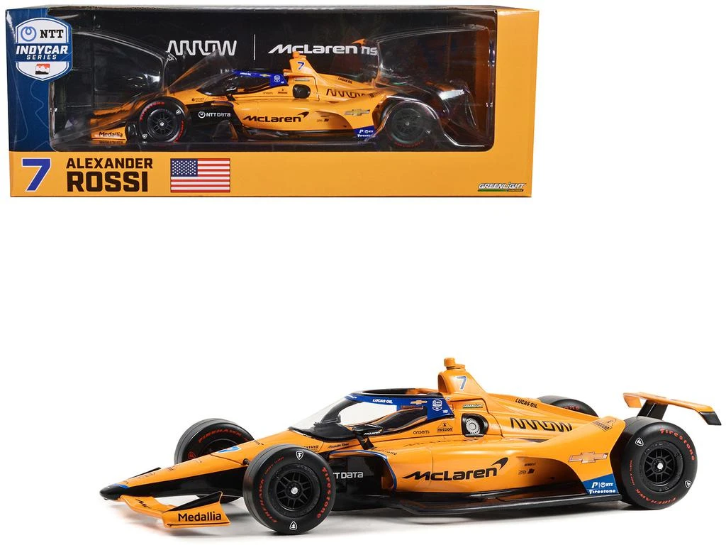 商品Greenlight|Dallara IndyCar #7 Alexander Rossi "McLaren" Arrow McLaren "60th Anniversary Triple Crown Accolade Indianapolis 500 Livery" "NTT IndyCar Series" (2023) 1/18 Diecast Model Car by,价格¥822,第1张图片