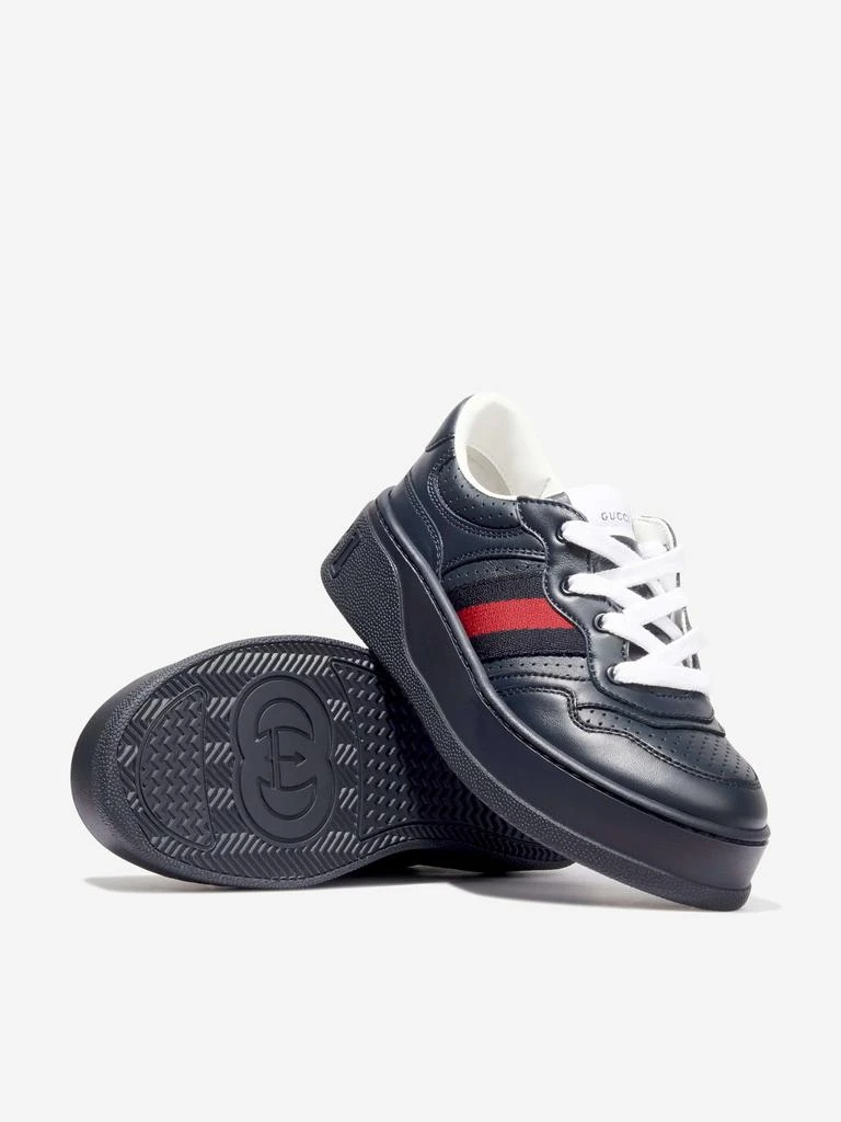 商品Gucci|Gucci Kids Leather Trainers With Web in Navy,价格¥2028,第2张图片详细描述