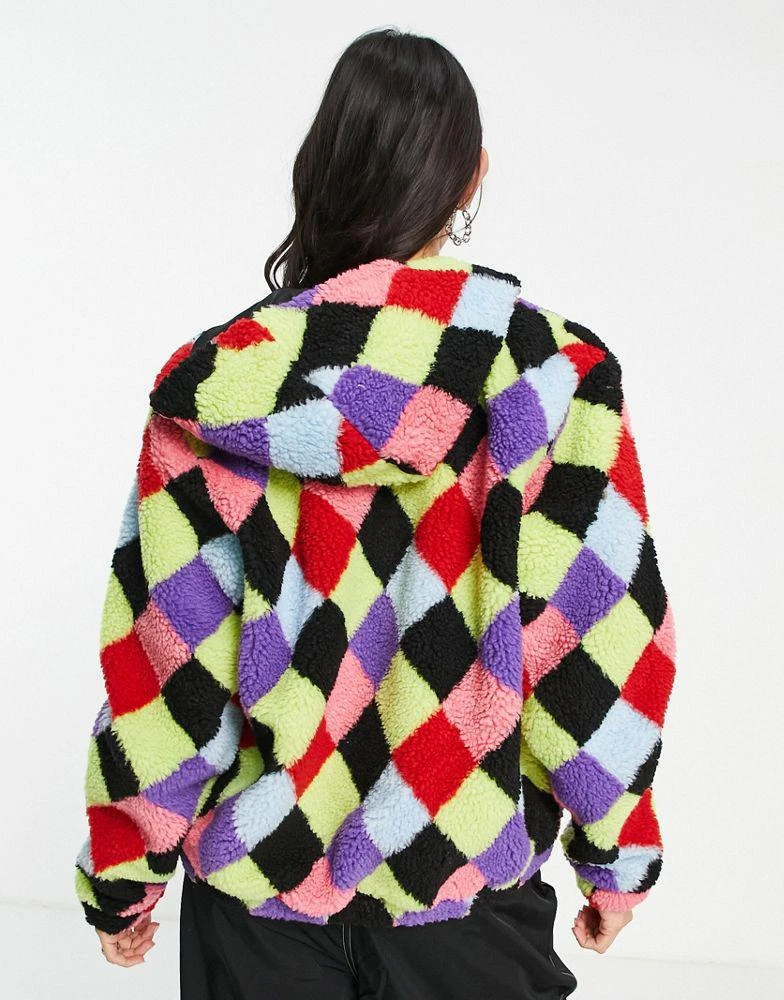 商品The Ragged Priest|The Ragged Priest hooded fleece jacket in rainbow diamond check,价格¥283,第3张图片详细描述
