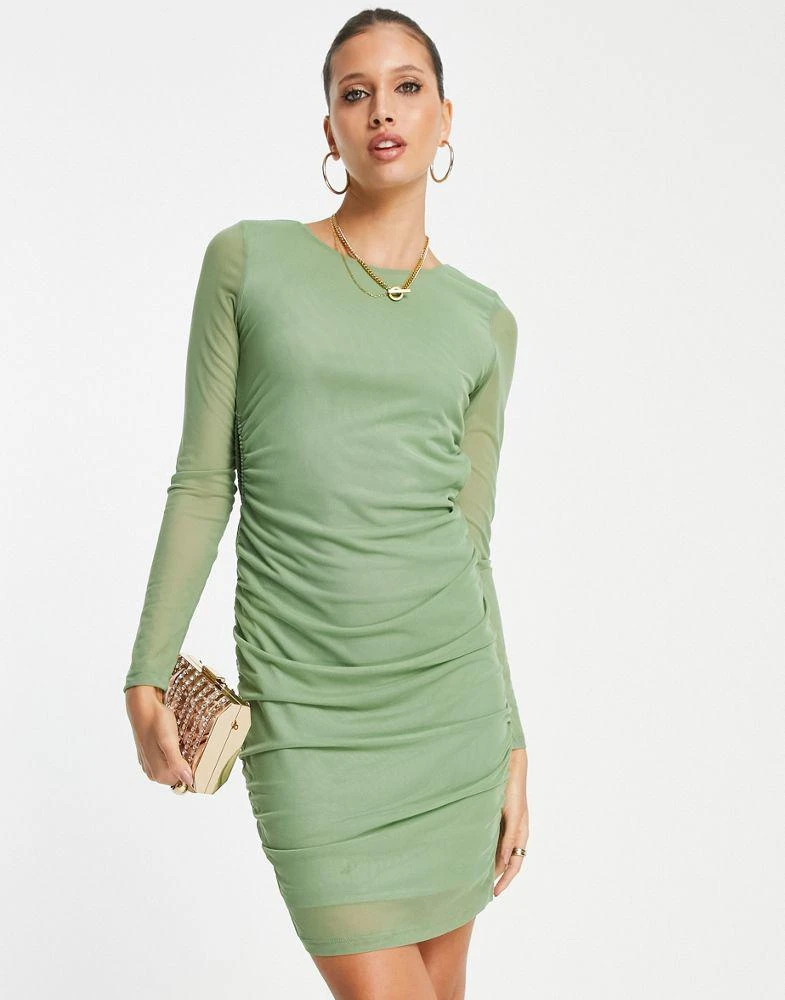 商品VERO MODA|Vero Moda mesh mini dress with ruched side in green,价格¥275,第1张图片