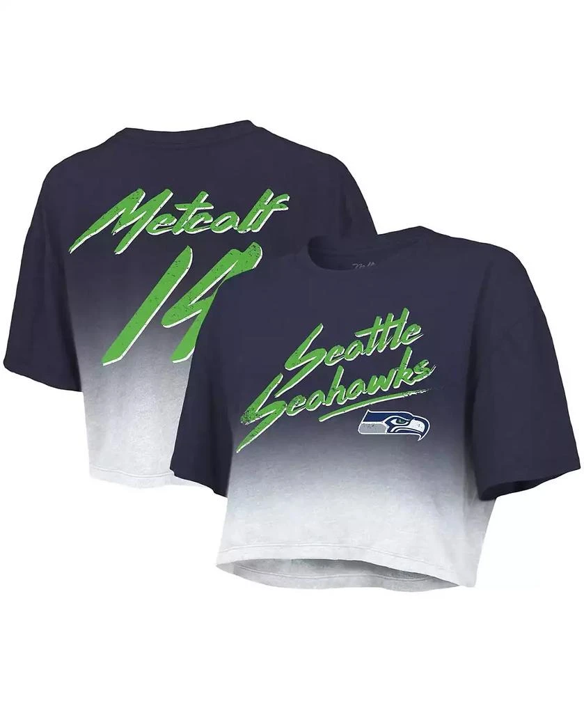 商品Majestic|Women's Threads DK Metcalf Navy, White Seattle Seahawks Drip-Dye Player Name and Number Tri-Blend Crop T-shirt,价格¥430,第1张图片