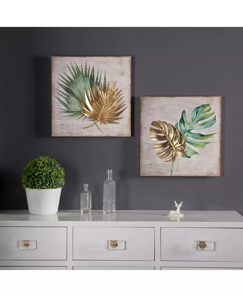 商品Luxen Home|2 piece Wood and Metal Tropical Leaf Wall Plaque,价格¥358,第3张图片详细描述