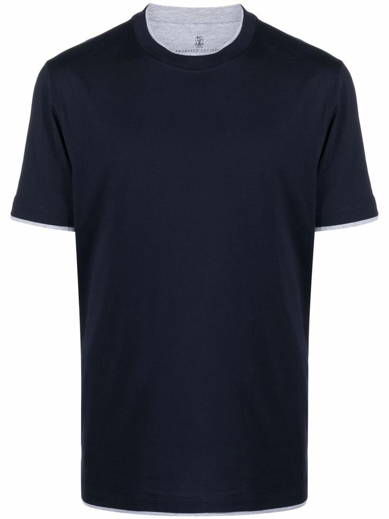 Brunello Cucinelli Mens Blue Cotton T-Shirt商品第1张图片规格展示