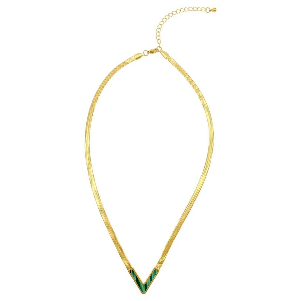 商品ADORNIA|14K Gold-Tone Plated Herringbone Chain with Green Stone Necklace,价格¥180,第1张图片