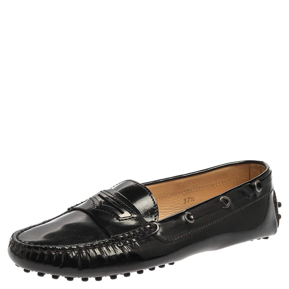 商品[二手商品] Tod's|Tod's Black Patent Leather Penny Slip On Loafers Size 37.5,价格¥1641,第1张图片