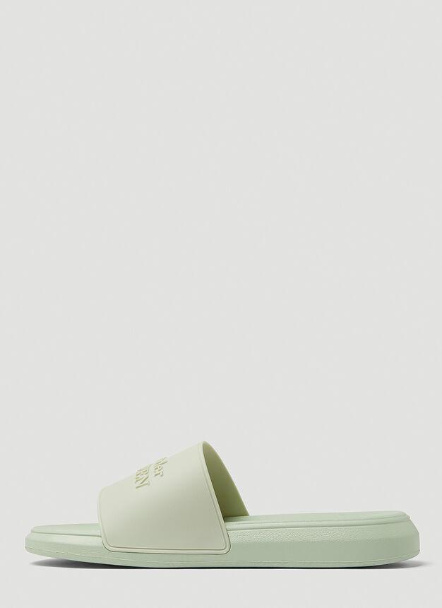 商品Alexander McQueen|Pool Embossed Logo Slides in Green,价格¥1353,第5张图片详细描述