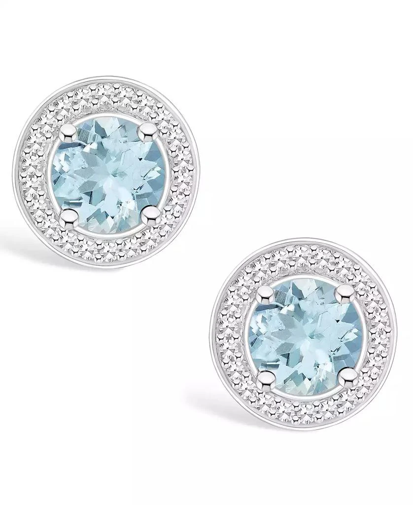 商品Macy's|Aquamarine (1-1/2 ct. t.w.) and Diamond (1/5 ct. t.w.) Halo Studs in Sterling Silver,价格¥1916,第3张图片详细描述