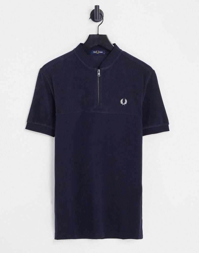 Fred Perry towelling panel polo shirt in navy商品第1张图片规格展示