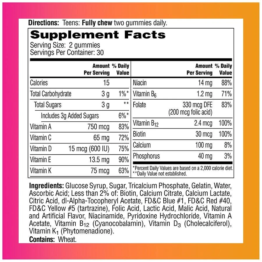 商品One A Day|For Her Teen Multivitamin Gummies Assorted,价格¥116,第5张图片详细描述