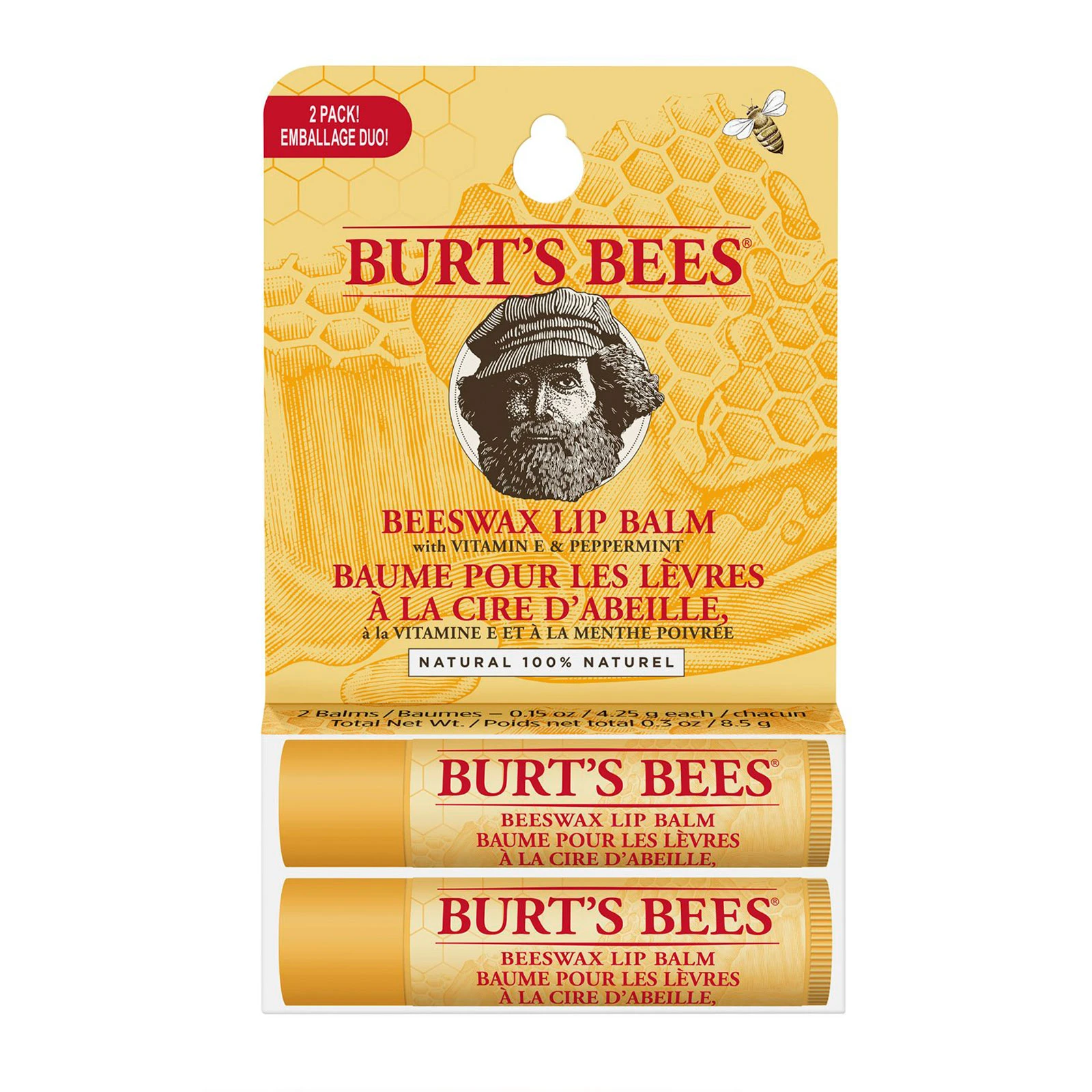 商品Burt's Bees|Burt's Bees 小蜜蜂 天然蜂蜡润唇膏2支套装 2x4.25g,价格¥74,第1张图片