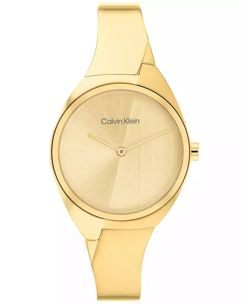 商品Calvin Klein|Women's 2-Hand Gold-Tone Stainless Steel Bangle Bracelet Watch 30mm,价格¥1422,第1张图片