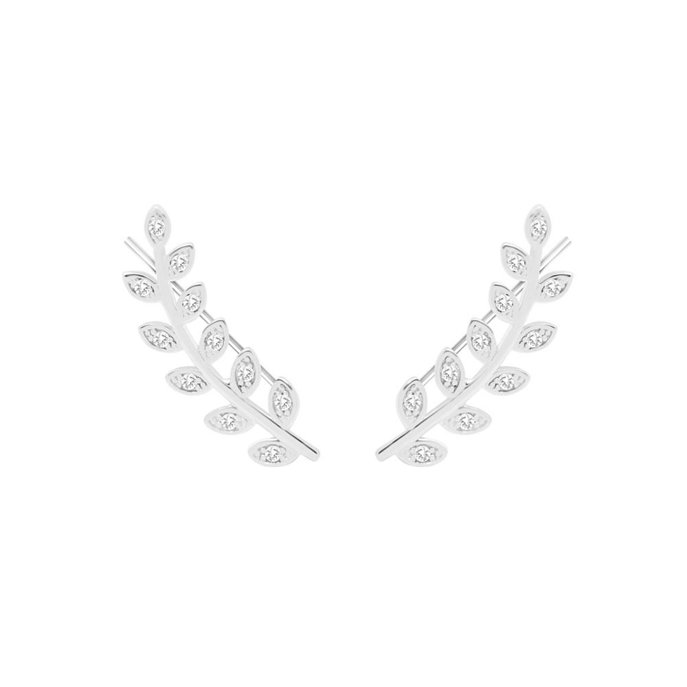 Cubic Zirconia Branch & Leaves Ear Climber in Silver Plate商品第1张图片规格展示