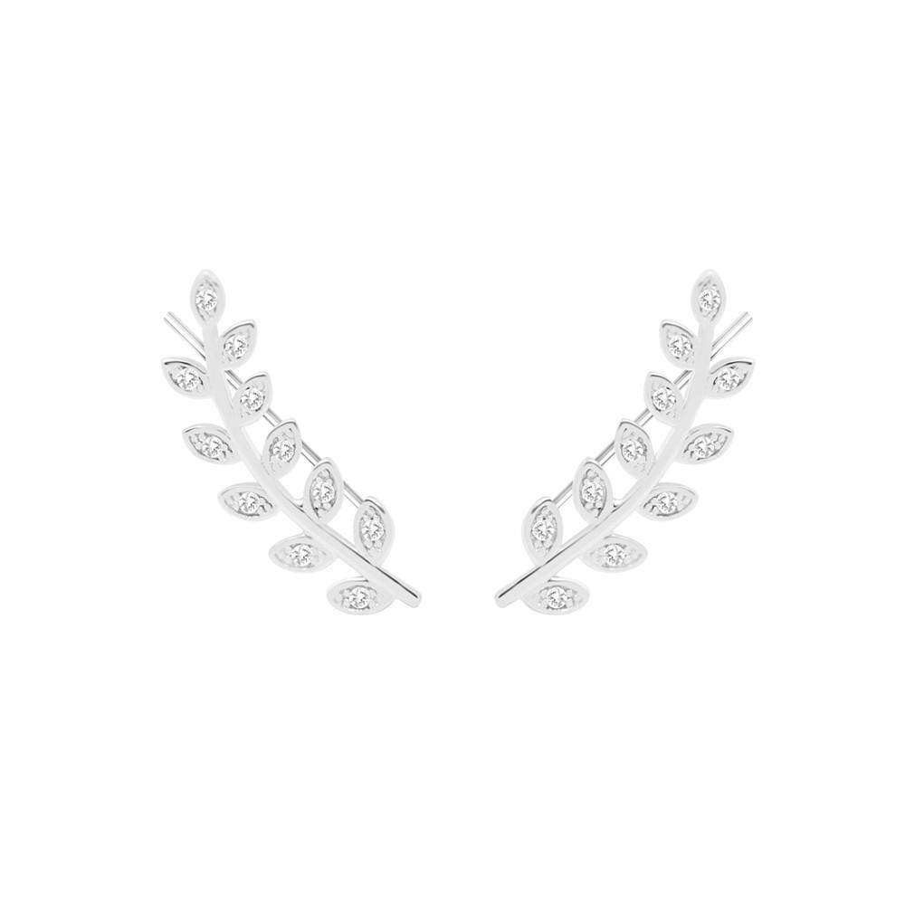 商品Essentials|Cubic Zirconia Branch & Leaves Ear Climber in Silver Plate,价格¥89,第1张图片