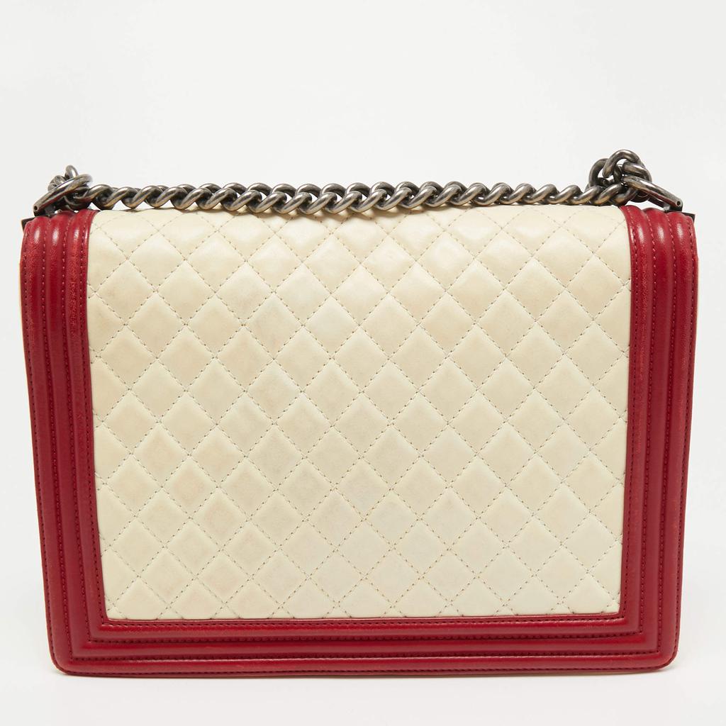 Chanel Cream/Red Quilted Leather Large Boy Flap Bag商品第4张图片规格展示