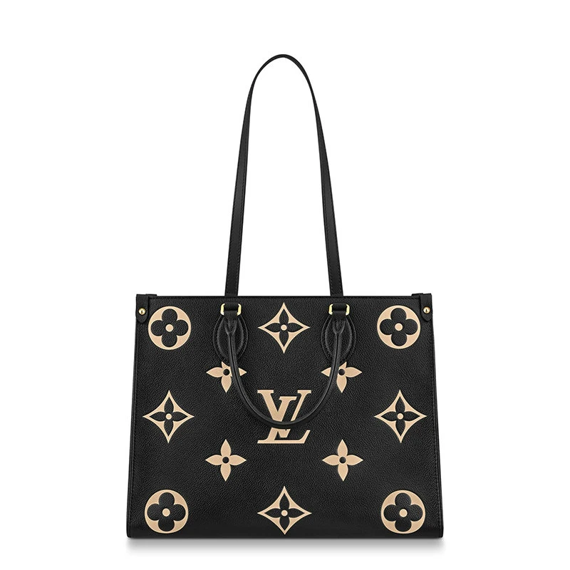 商品Louis Vuitton|【预售3-7天】路易威登经典款ONTHEGO系列女士中号黑色/米白色双色老花压纹粒面皮革单肩手提托特包M45495,价格¥24115,第6张图片详细描述