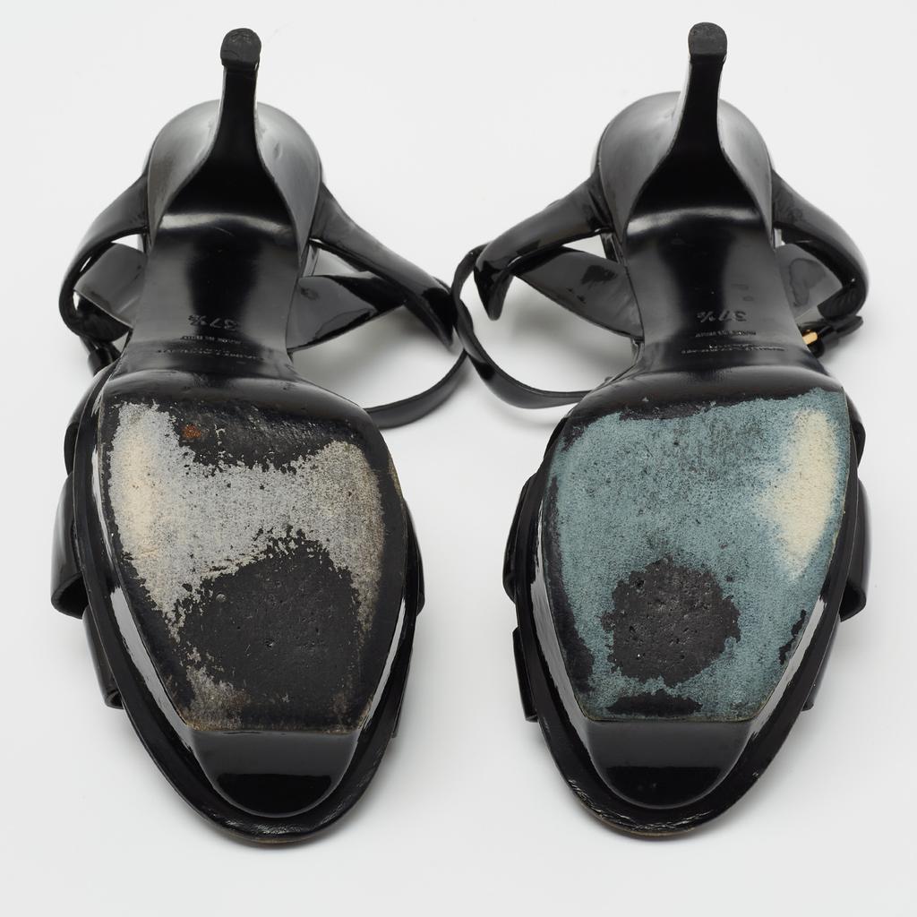 Yves Saint Laurent Black Patent Tribute Ankle Strap Sandals Size 37.5商品第6张图片规格展示