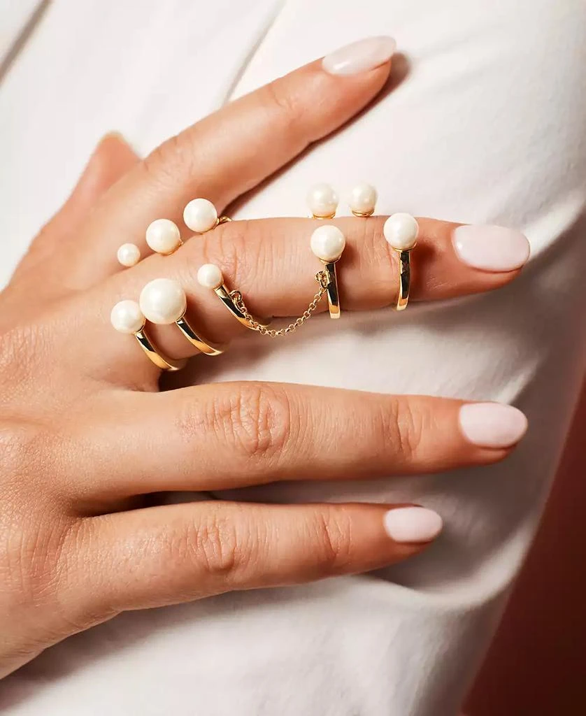 商品Emily in Paris|Gold-Tone Imitation Pearl Multi Band & Chain Cuff Ring,价格¥337,第2张图片详细描述