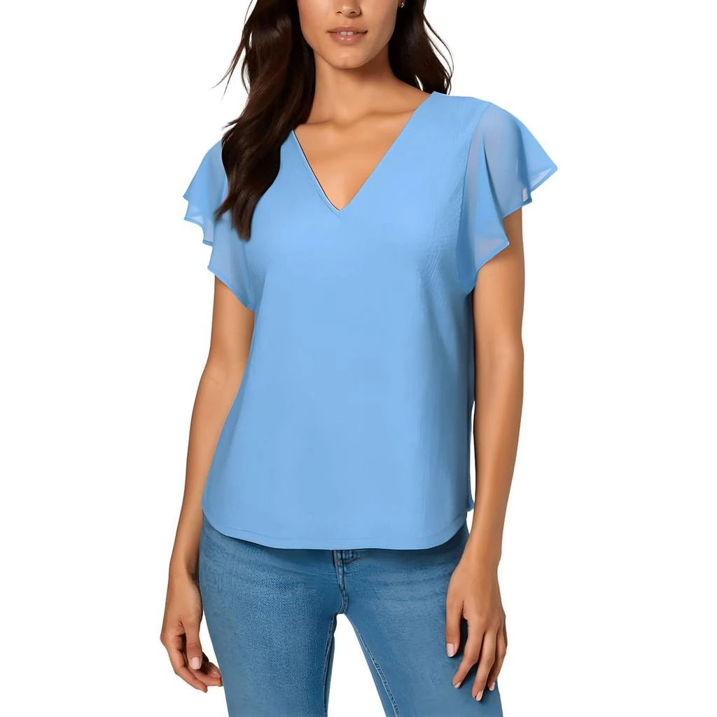 商品Calvin Klein|Calvin Klein Womens Chiffon Trim V Neck Blouse,价格¥168,第2张图片详细描述