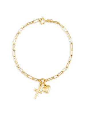 商品Saks Fifth Avenue|14K Yellow Gold Cross & Heart Charm Chain Bracelet,价格¥1307,第1张图片