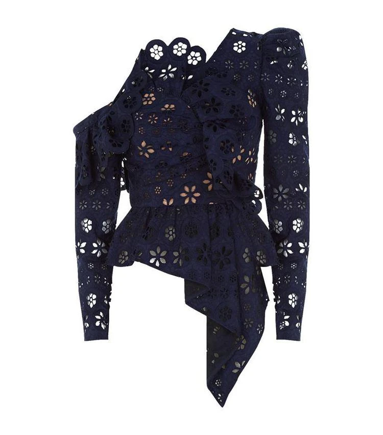 商品Self Portrait|Asymmetric Floral Broderie Top,价格¥1315,第1张图片