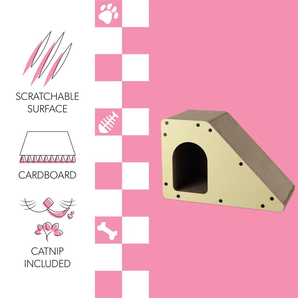 商品THE LICKER STORE|Kento 23.63" Minimalist Cardboard Angled Cat Cave Scratcher with Catnip, Almond,价格¥543,第5张图片详细描述