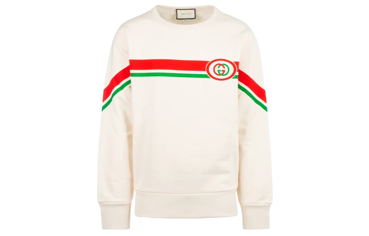 商品[国内直发] Gucci|古驰 条纹印花套头长袖卫衣 男款 白色,价格¥4816,第1张图片
