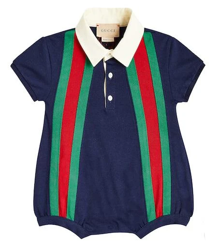 商品Gucci|婴幼儿 — Web Stripe棉质针织连身衣,价格¥3817,第1张图片